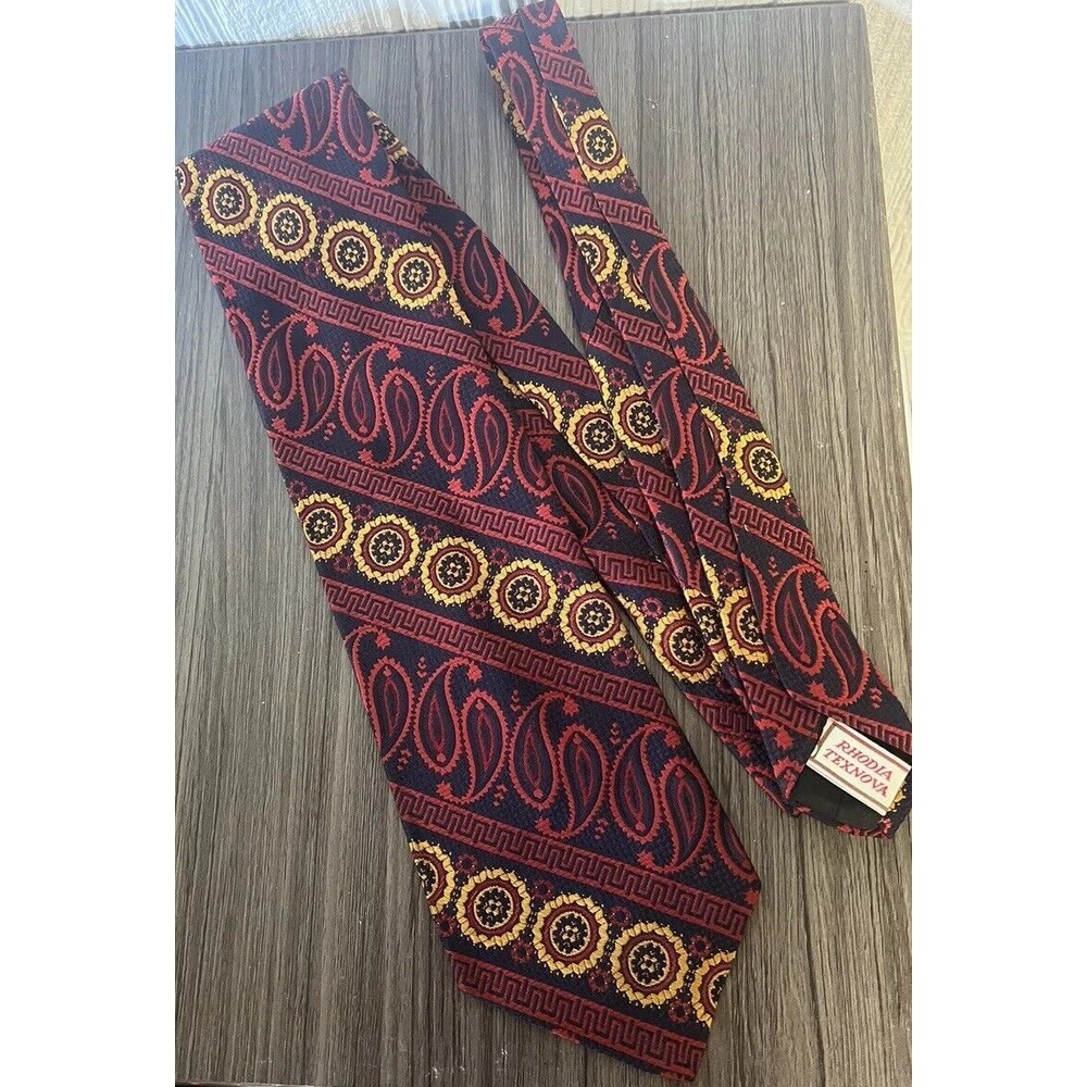 Vintage 60s 70s Rhodia Men's Necktie 100% Acetate Loomed In Italy Paisley Design